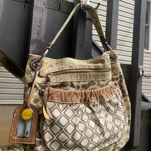 Fossil Women's Patterned Tan and Brown Bag vintage EUC